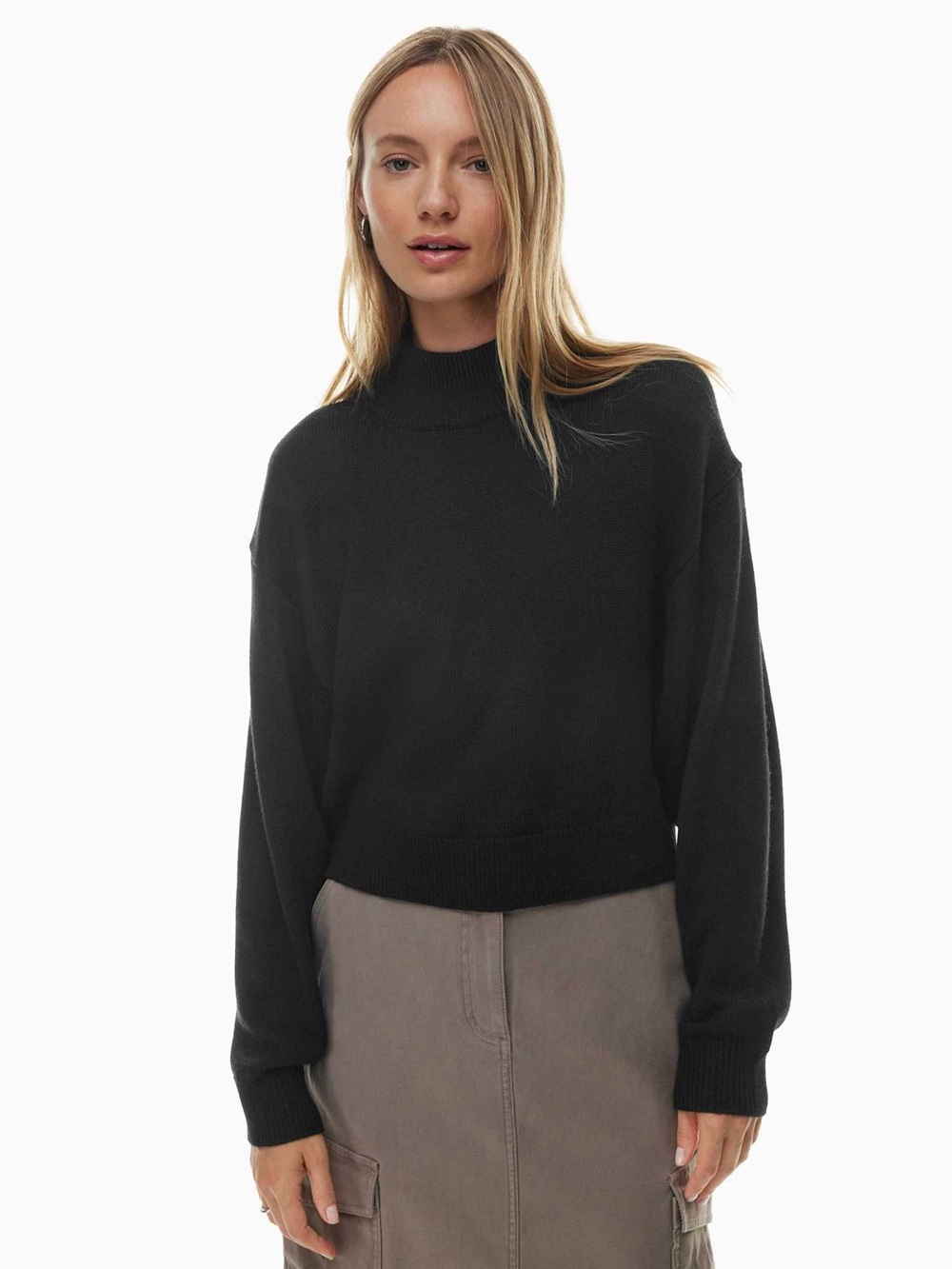 Aritzia Merino Wool Harper Turtle Neck Black Mock Cowl-Neck Sweater